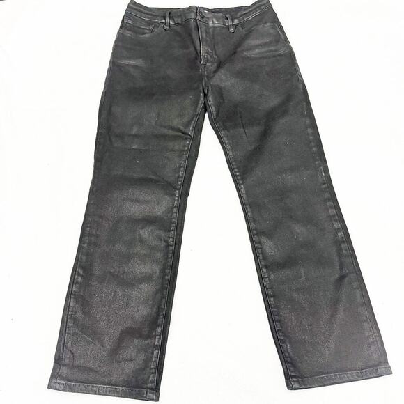 Good American Straight Leg Denim Jeans Black Coated K103 GS001T Size 14/32 - Picture 2 of 10